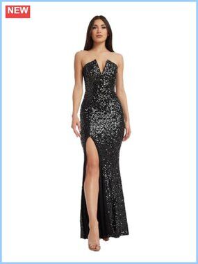 Formal Mermaid Floor Length Sequin Dress V-Neck Sleeveless Evening Gown